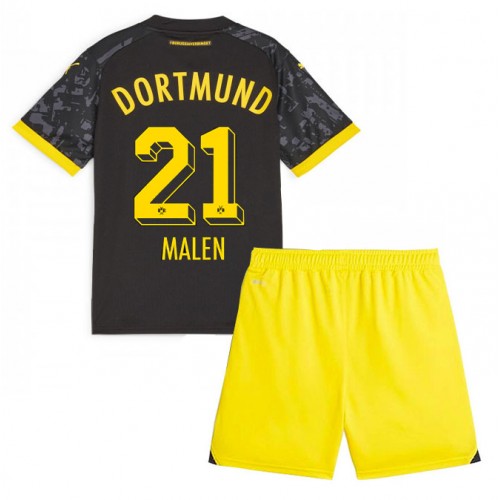Dětský Fotbalový dres Borussia Dortmund Donyell Malen #21 2023-24 Venkovní Krátký Rukáv (+ trenýrky)